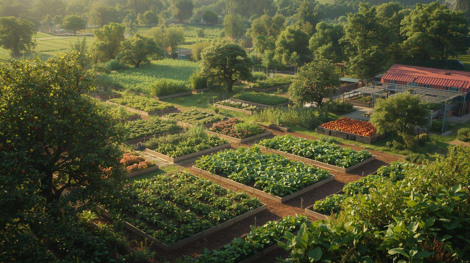 ustainable farm with agroforestry, community garden, and produce donation