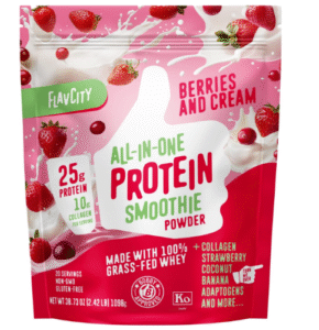 FlavCity Grass Fed Whey Protein Powder - Berries & Cream - 25g Protein & 10g Collagen - Made with Organic Strawberries & Coconut Milk - Gluten Free & No Added Sugars (20 Servings)