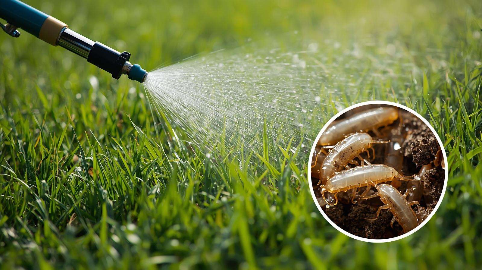 Applying beneficial nematodes to lawn for grub control and skunk prevention