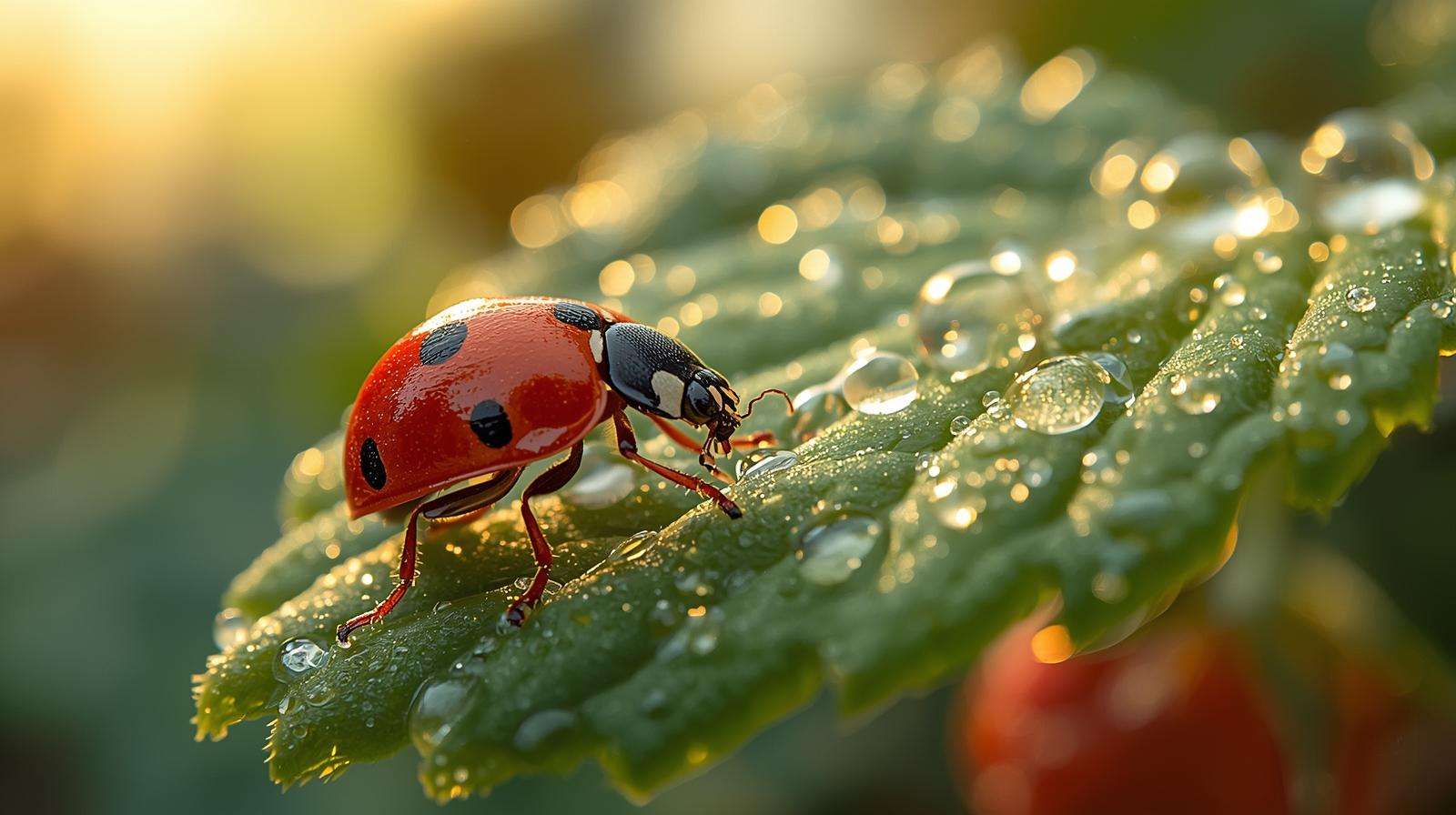 adybug unaffected on water repellent tent spray treated strawberry leaf