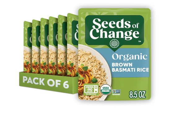 SEEDS OF CHANGE Certified Organic Brown Basmati Rice, Organic Food, 8.5 OZ Pouch (Pack of 6)