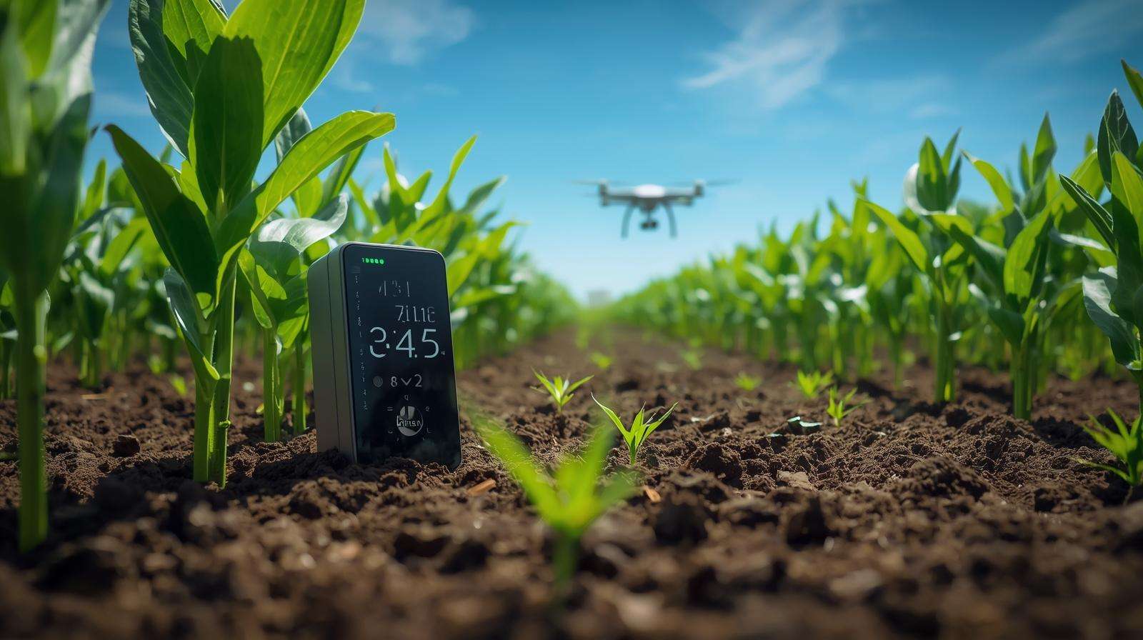 Modern soil sensor in a farm field, used to profile soil with advanced technology for better crop yields.