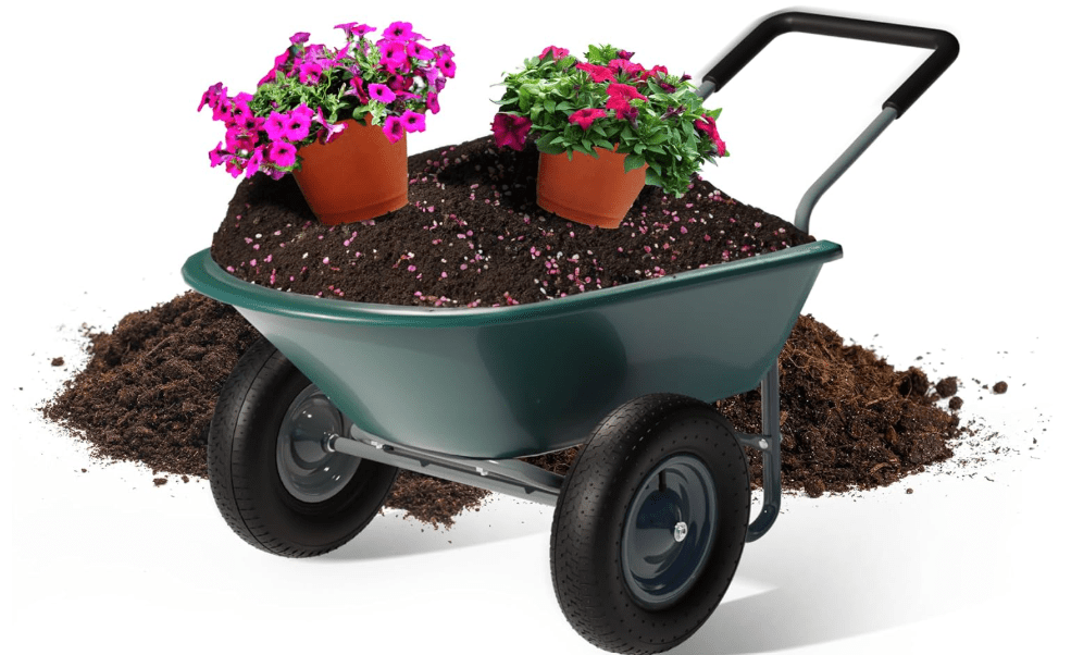 Idzo 2-Wheel Heavy-Duty Wheelbarrow Cart, 330 lb Capacity, Ergonomic Padded Handle and 14 Inch Pneumatic Tires for Maximum Stability, Ideal Wagon for Moving Soil, Shrubs, Plants, Easy Assembly
