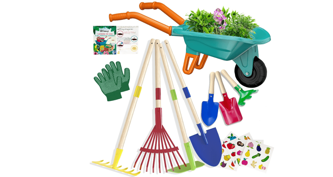 Kids Gardening Tools Outdoor Toys Set Backyard Play with Wheelbarrow Educational STEM Learning Pretend Toys Outdoor Indoor for Toddlers Kids Boys Girls
