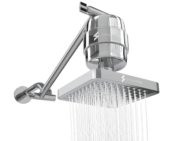 SparkPod 6 High Pressure Rain Shower Head with 23 Stage Filter Capsule & 11 Inch Adjustable Shower Arm Extension -Shower Filter Reduces Chlorine for Smoother Hair & Skin (Square, Polished Chrome)