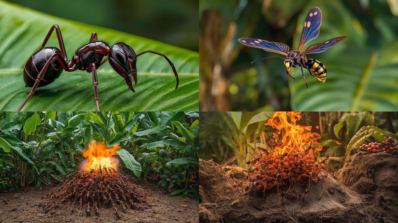 Close-up of most venomous insects like bullet ants and fire ants in crop fields