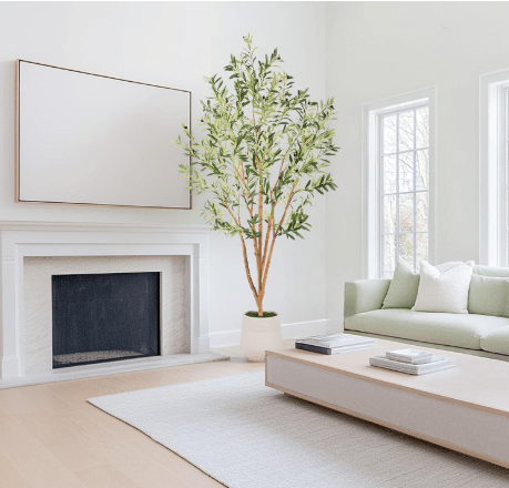 Bellacat 7ft Super Fuller Faux Olive Tree with White Decorative Planter & Multiple Real Wood Trunks, 84in Artificial Olive Tree with Realistic Fruits, Fake Olive Tree for Indoor & Outdoor Décor