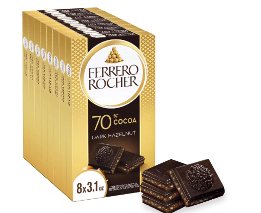 Ferrero Rocher premium chocolate bar, Dark chocolate bar, Hazelnuts and Cocoa Filling, Perfect Self Treat, 3.1 oz Each