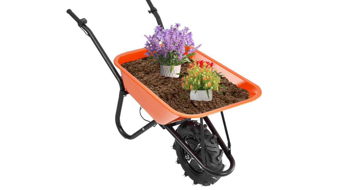 VEVOR Electric Wheelbarrow Cart, 500W Powered Utility Garden Wagon Dump Cart, 4 Cu. Ft. Load & 330 lbs Capacity with Metal Handle & 16" Track Wheels, One Wheel Barrow Yard Cart & Wagons for Lawn Farm 