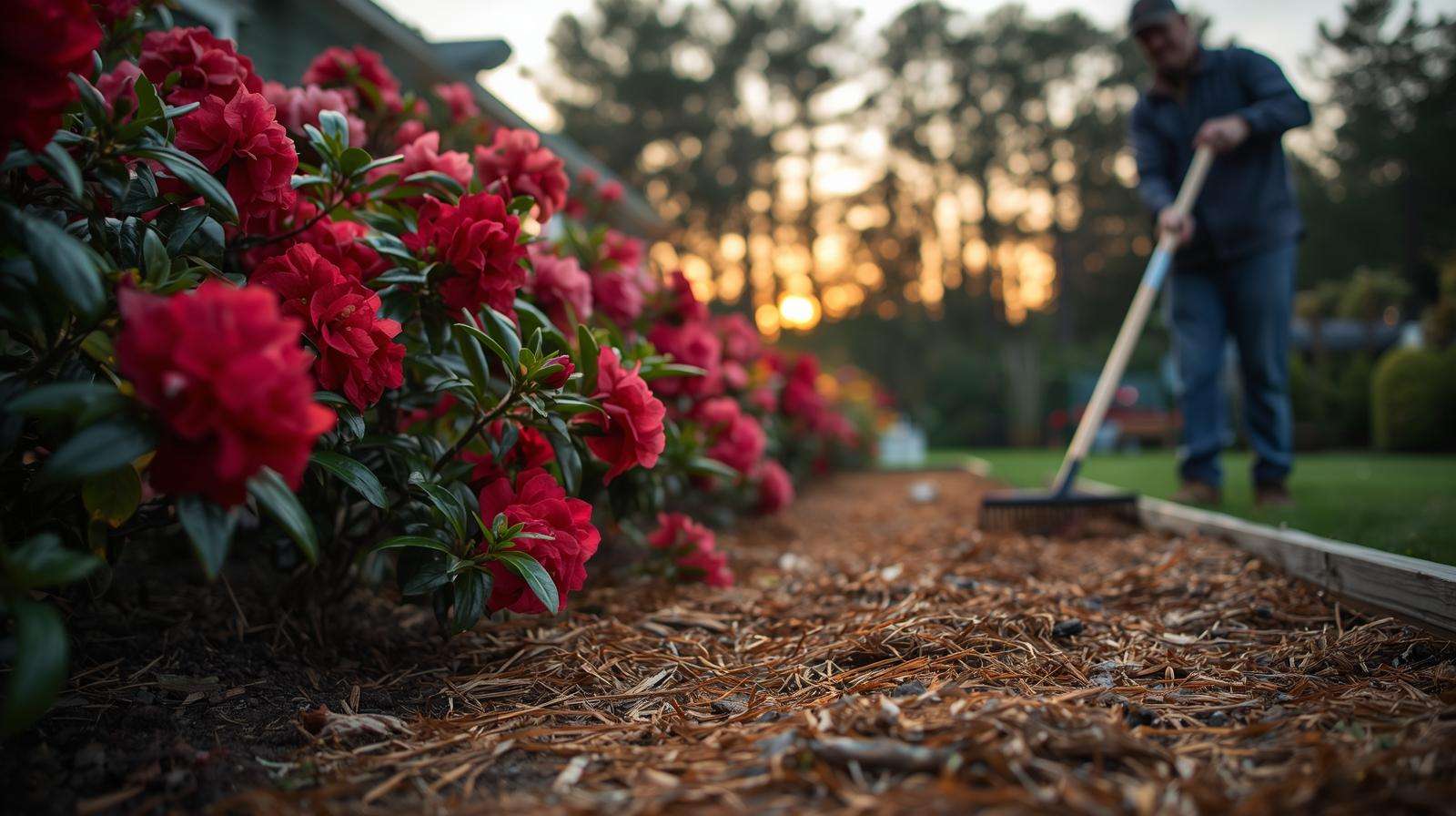 Southeast garden thriving with pine straw American mulch.