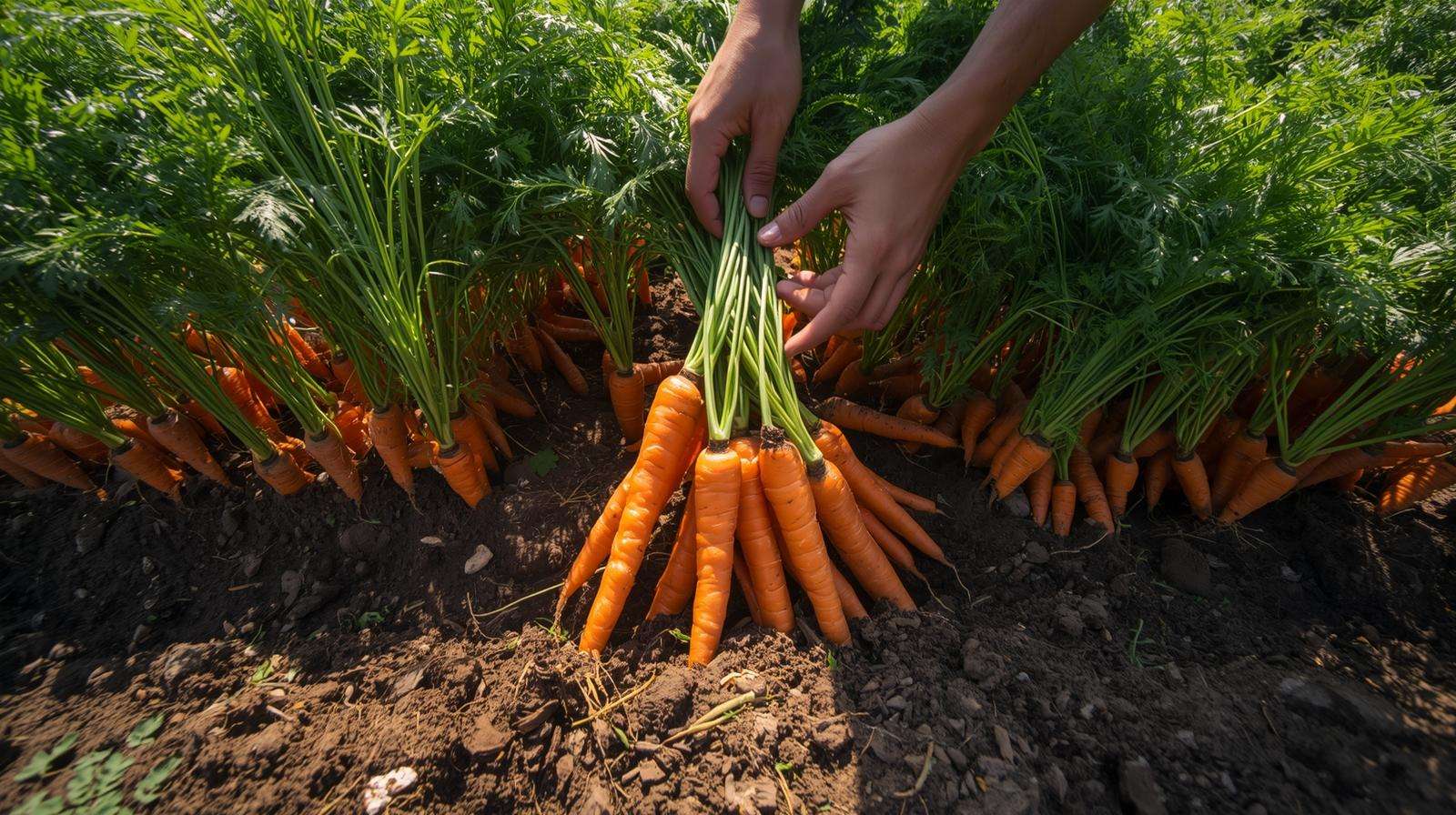 Farmer harvesting healthy carrots, demonstrating the success of 10 20 10 fertilizer in boosting root crop yields.