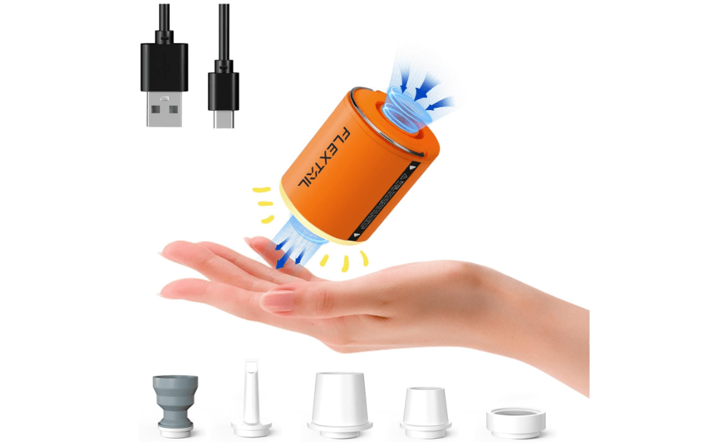 FLEXTAILGEAR Portable Air Pump with Camping Lantern Tiny Pump 2X 4kPa Air Pump for Inflatables Rechargeable Air Mattress Pump with Magnetic Design for Sleeping Pads, Pool Floats, Swimming Rings(OG) 
