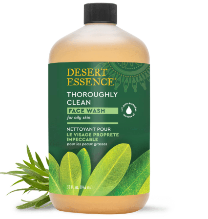 Desert Essence Thoroughly Clean Face Wash with Tea Tree Oil, Castile Soap and Coconut Oil - Organic Facial Cleanser for Sensitive and Oily Skin, Vegan & Cruelty-Free, 32 fl oz