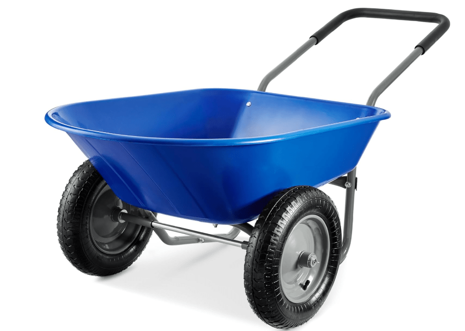 Best Choice Products Dual-Wheel Home Utility Yard Wheelbarrow Garden Cart w/Built-in Stand for Lawn, Gardening, Construction - Blue