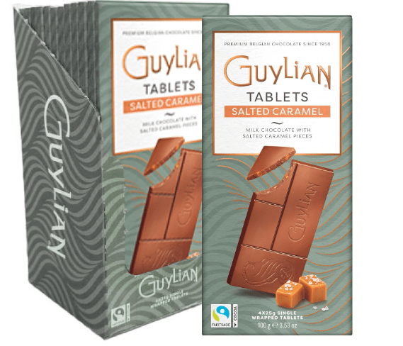 Premium Milk Chocolate Salted Caramel Bar by GuyLian, 3.53oz Belgian Gourmet Chocolate Tablet, Sweet & Savory Treat for Women and Men