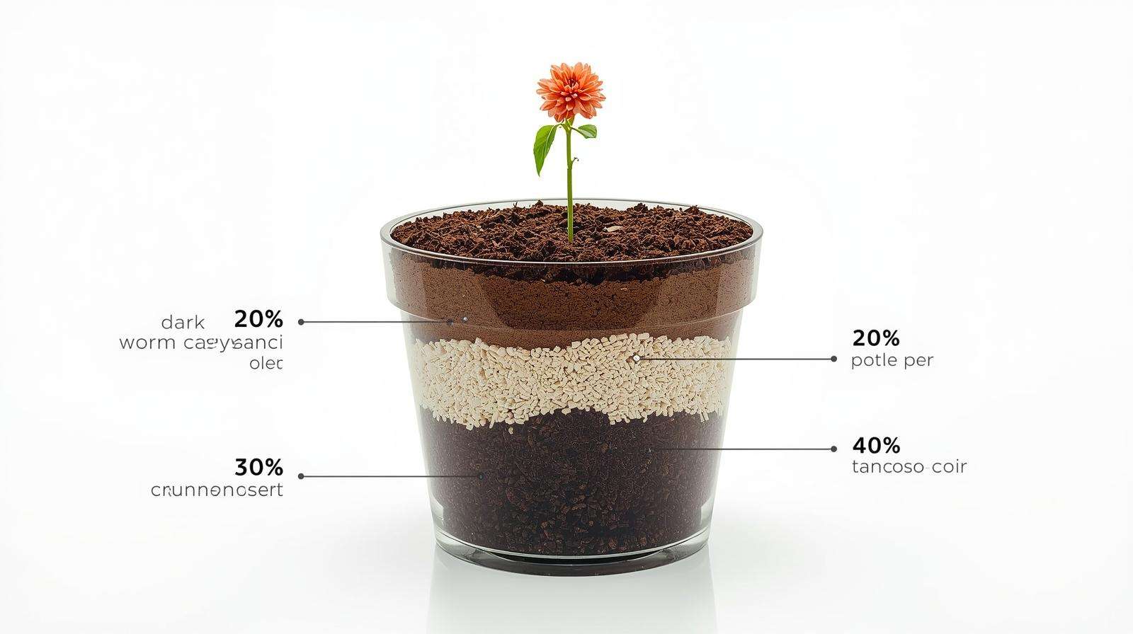Cross-section of custom potting mix layers in 7-gallon pot for growing dahlias in containers.
