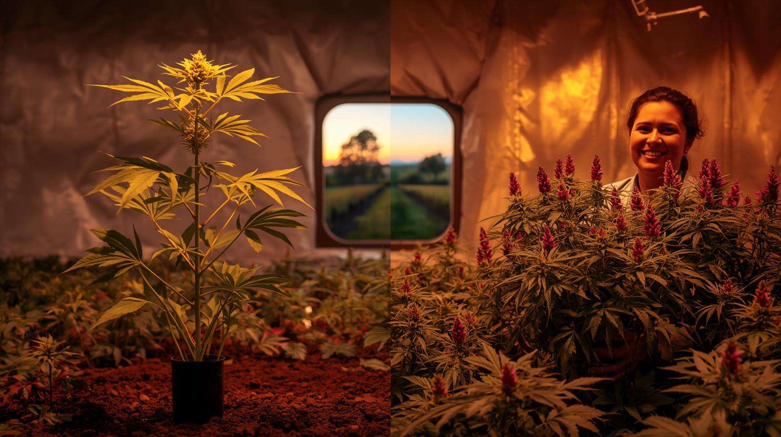 Split Oregon grow room showing struggling vs. thriving Amaranth with compost-perlite best soil for plants, highlighting 2025 success.