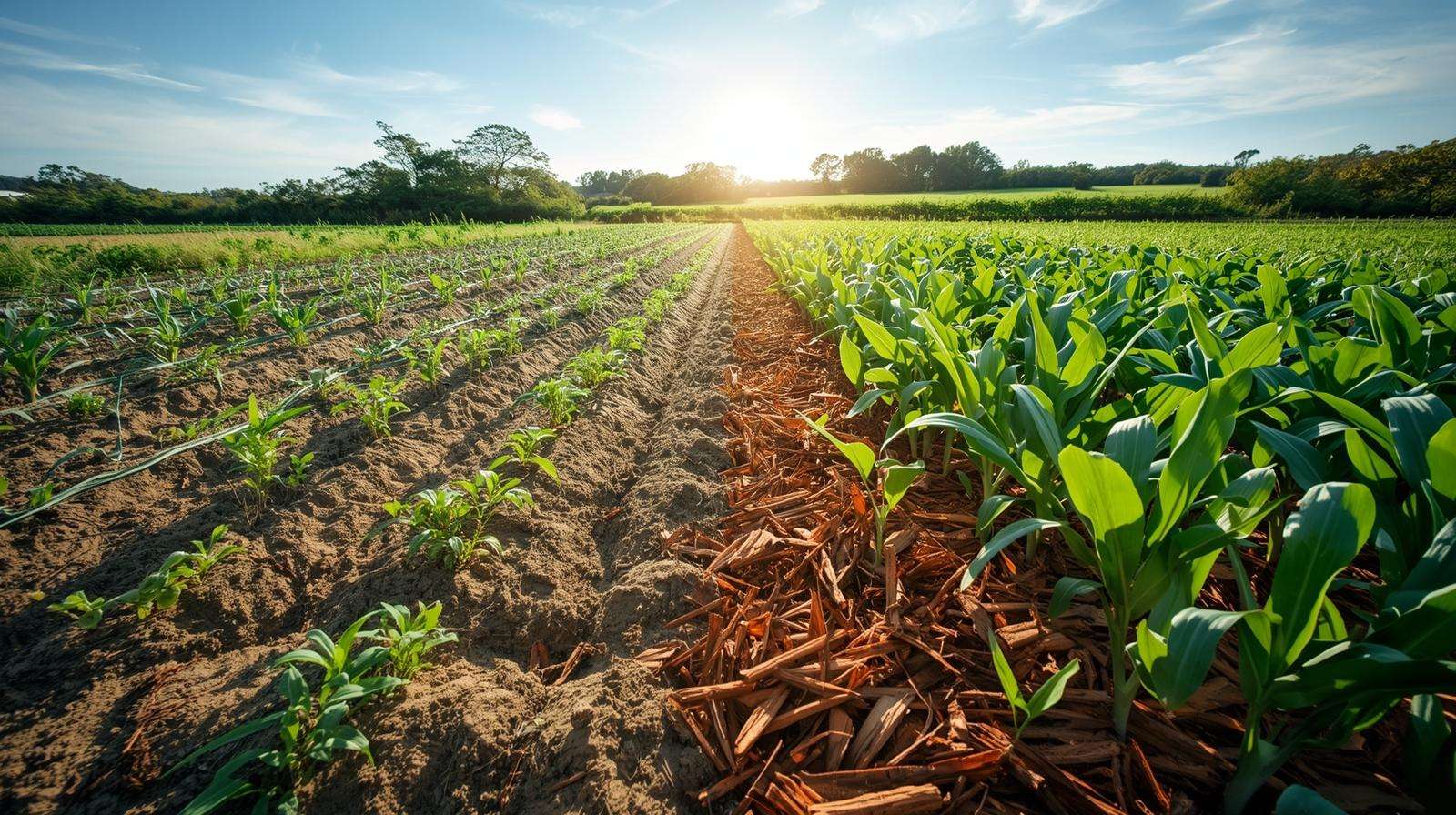 Before-and-after comparison of an organic field with and without cedar mulch