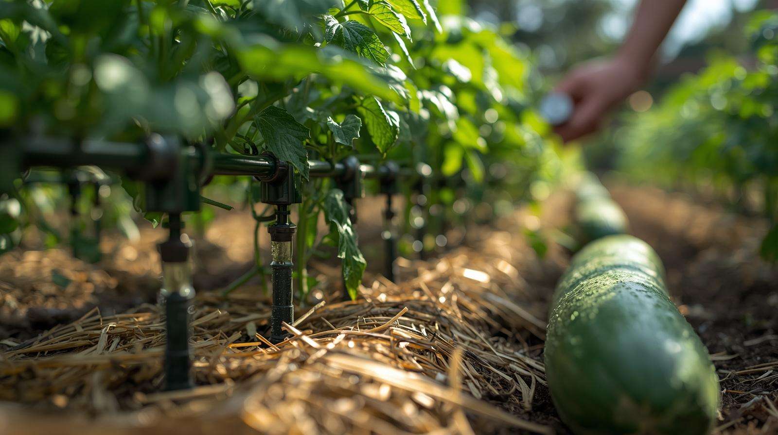 Expert gardener using drip irrigation in a vegetable garden to boost crop yield.
