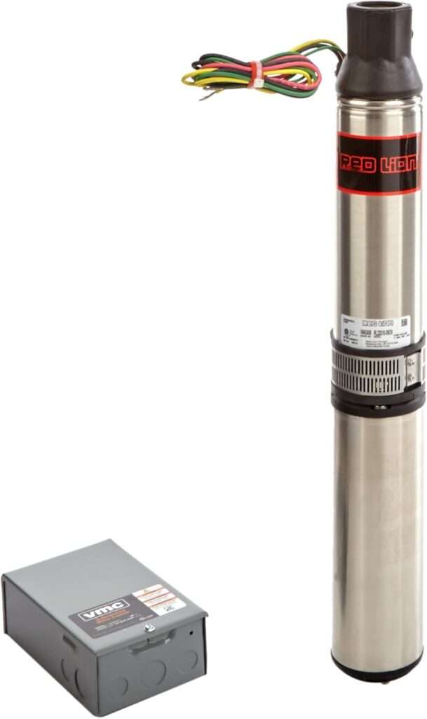 Red Lion RL22G10-3W2V 4-inch Submersible Deep Well Pump with Control Box, 1 HP, 22 GPM, 3-Wire, 230-Volt, Steel, 14942409 