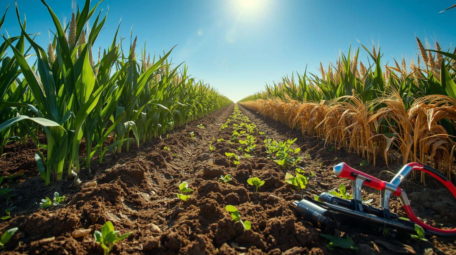 Thriving farm field with healthy crops after soil profiling, showcasing improved yields and soil health.