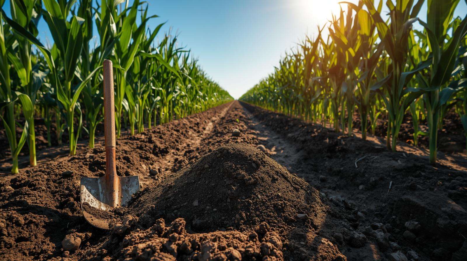 Thriving farm field with healthy crops after top soil delivery, showcasing improved soil health and yields.