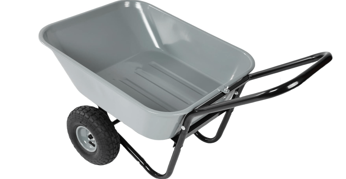 Dual Wheel Wheelbarrow, Heavy Duty Garden Cart, 300 lbs Capacity Utility Cart with Two 15 inches Pneumatic Tires for Outdoor Lawn Yard Farm Ranch (Gray)
