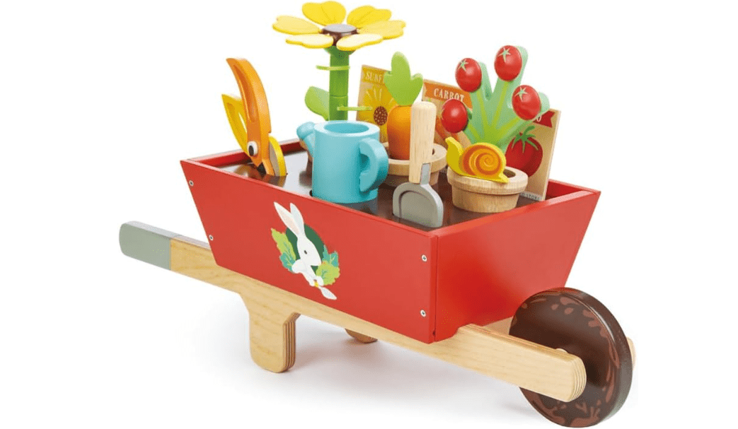 Tender Leaf Toys - Garden Wheelbarrow Set - Deluxe Garden Pretend Play Wooden Toy Set for Gardening - Educational, Creative and Imaginative Fun in Garden for Children 3+
