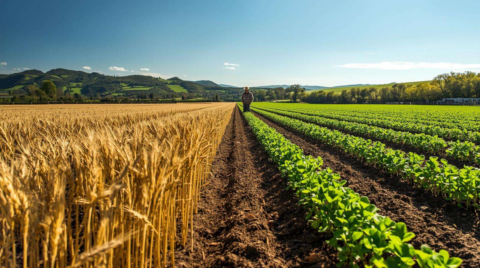 Sustainable wheat field thriving with soil enhancer for eco-friendly farming.