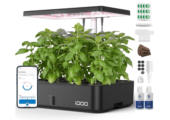 iDOO Hydroponics Growing System Kit 12Pods, Christmas Gifts for Women Mom, Herb Garden Indoor with LED Grow Light for Home, Built-in Fan, Auto-Timer, Adjustable Height Up to 11.3", 12Pods WiFi-Black