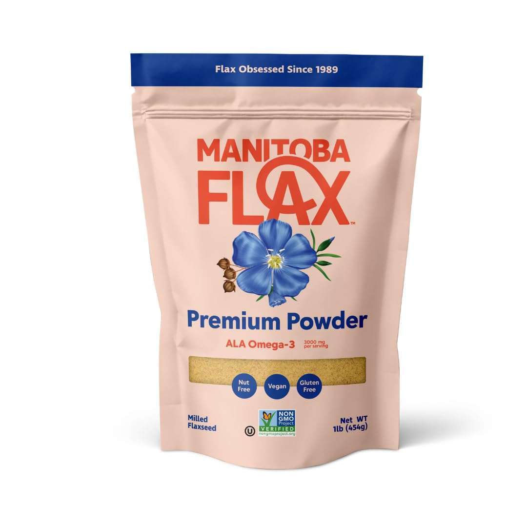 Premium Flaxseed Powder (NEW LOOK!) | Manitoba Flax by Manitoba Milling Co.| 1 lb. bag | 3000 mg Omega-3, Fiber, Plant Protein | Vegan, Non-GMO, Gluten Free | Use in smoothies, oatmeal, yogurt, baked goods, dressings and sauces, and more
