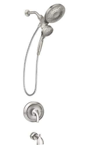 Moen Engage Magnetix Spot Resist Brushed Nickel Multi-Function Handshower and Rainfall Shower Head Trim Combo with Shower Handle, Tub Spout, Metal Hose and Valve, 82304SRN