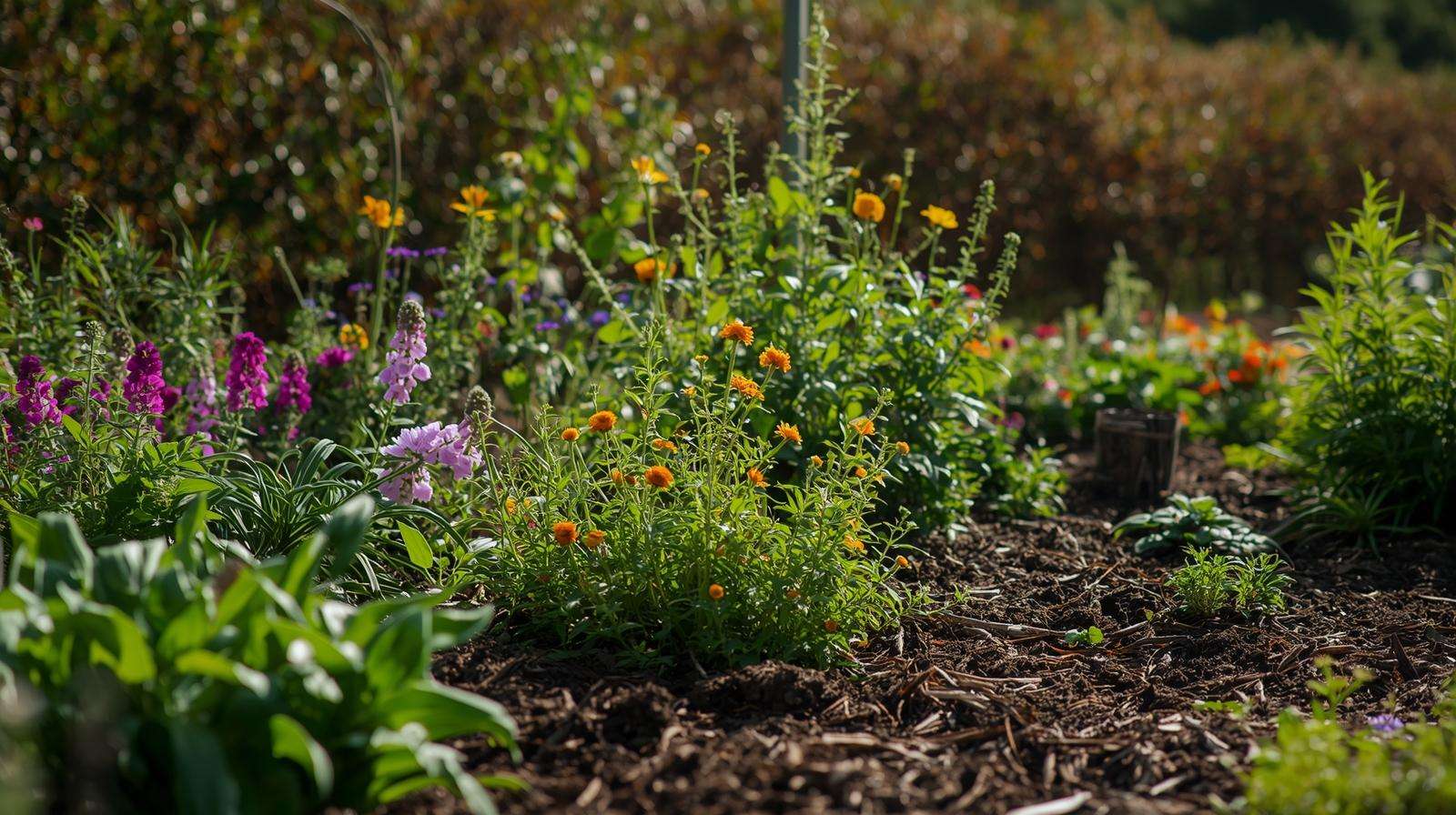 Eco-friendly garden enhanced with organic American mulch for sustainability.