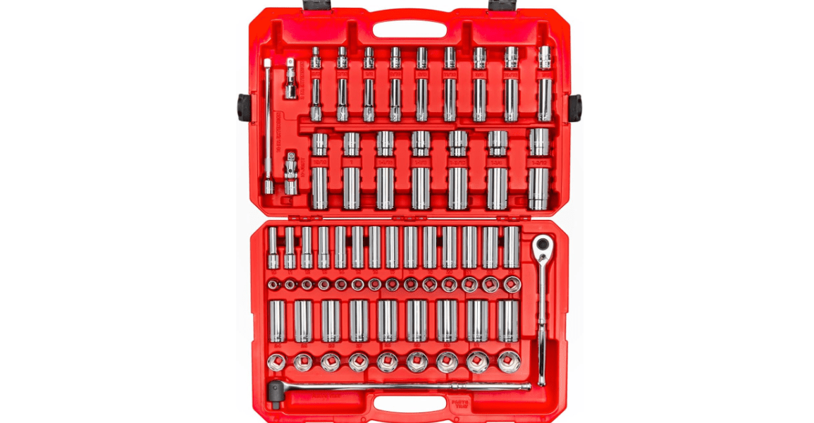 TEKTON 1/2 Inch Drive 6-Point Socket and Ratchet Set with Case, 83-Piece (3/8 - 1-5/16 in., 10-32 mm) | SKT25302
