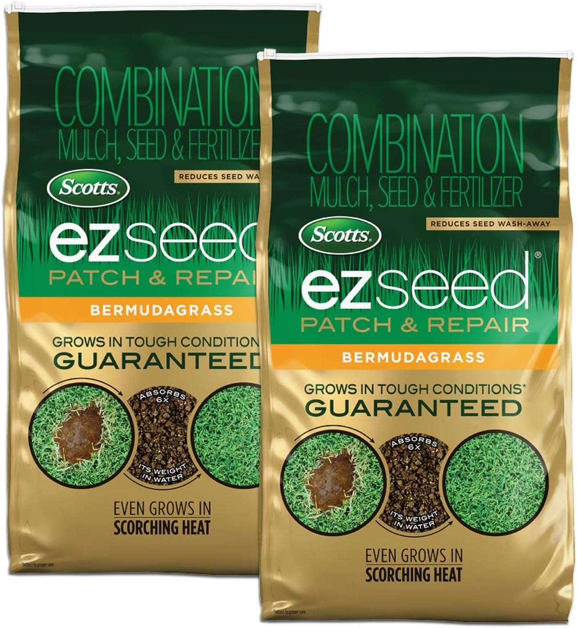 Scotts EZ Seed Patch & Repair Bermudagrass Combination Mulch, Bermudagrass Seed and Fertilizer for Bare Spots and Repair, Grows in Scorching Heat, 10 lb., 2 Pack