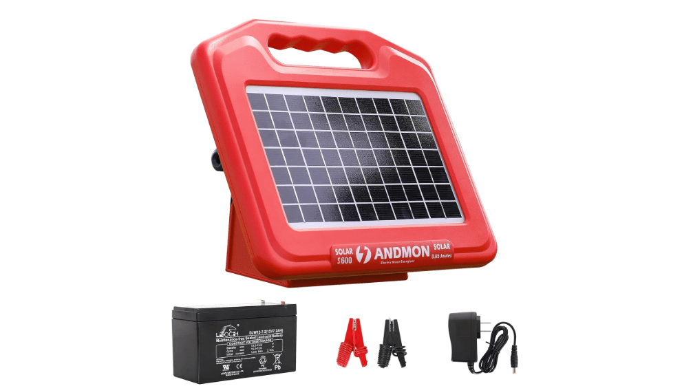 ANDMON S600 Solar Electric Fence Charger - 35 Mile Range, 0.65 Joules Powerful Solar Fence Charger, Ideal for Livestock and Garden Protection