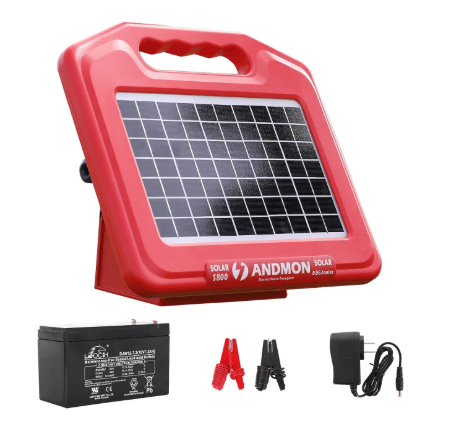 Andmon 50 Miles Solar Electric Fence Charger, 0.95 Joule High-Power Solar Fence Charger for Livestock, Horses, and Wildlife Control, Solar Electric Fence with Easy Installation