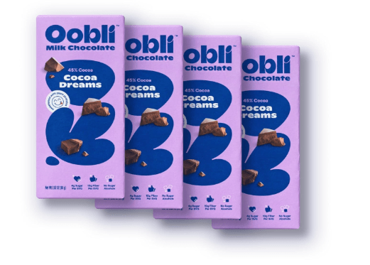 Oobli Milk Chocolate Bars, Only 1g Added Sugar, Low Carb, No Sugar Alcohols, Gluten-Free (4 pack, Plain Milk Chocolate)