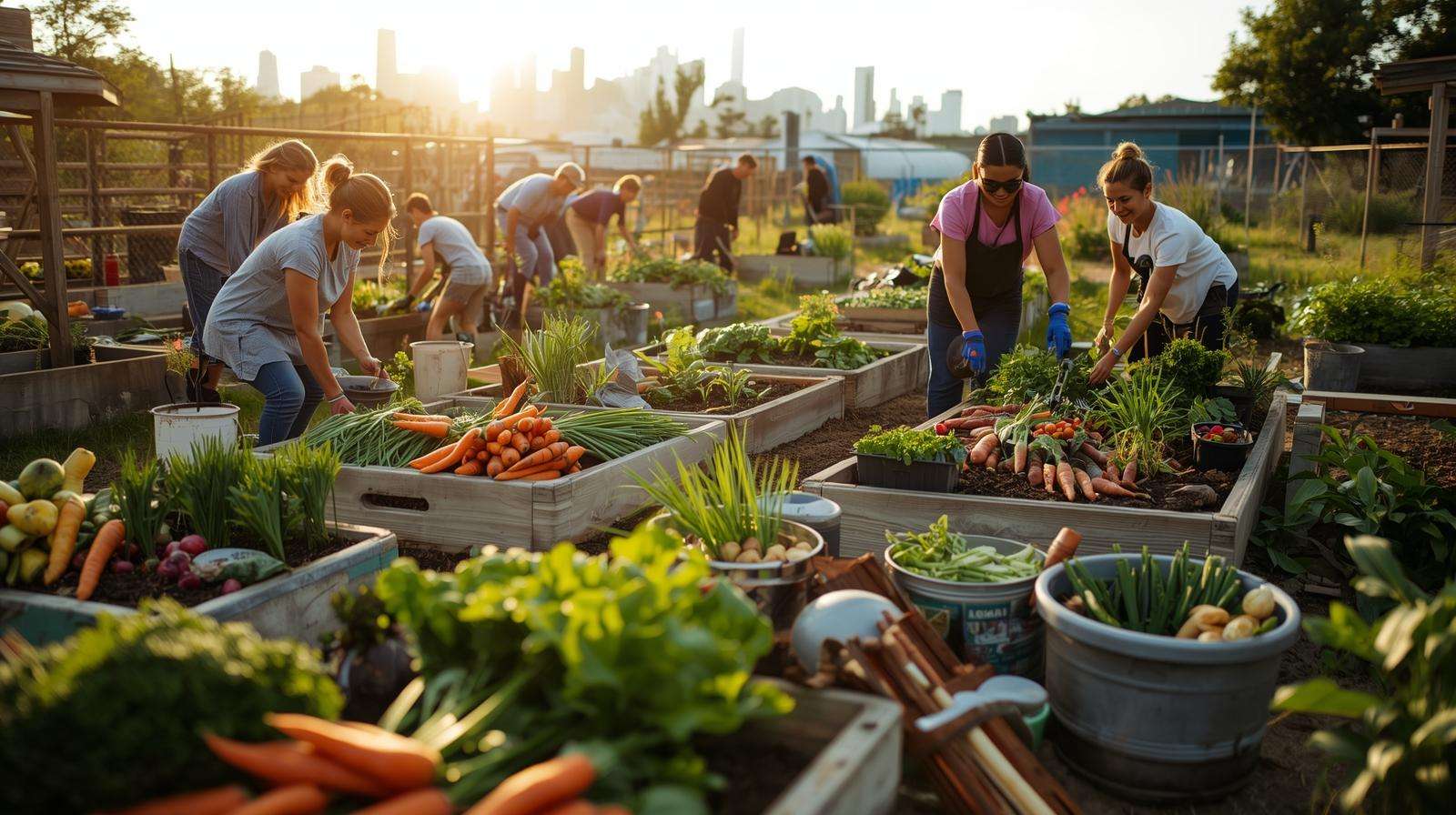 Diverse gardeners planting carrots and chives in a community garden workshop, showcasing cream cheese vegetables for garden-to-table recipes.