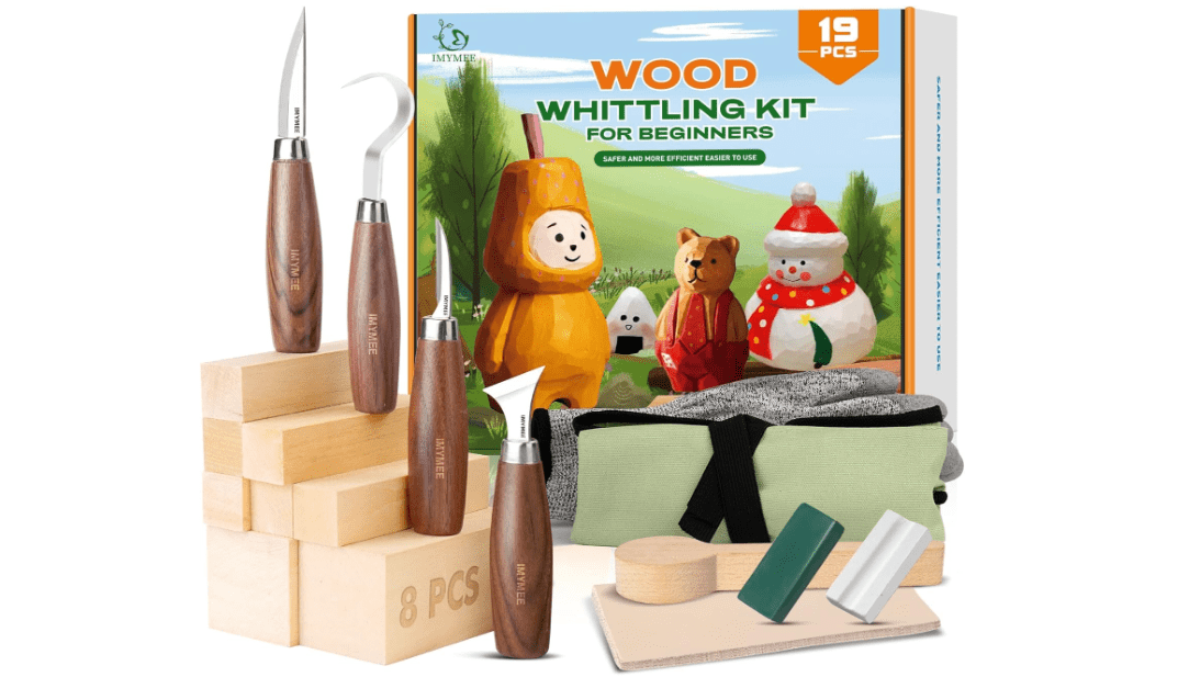 IMYMEE Wood Whittling Kit for Beginners-Complete Whittling Set with 4pcs Wood Carving Knives & 8pcs Basswood Wood Blocks-Perfect Wood Carving Kit Set-Includes Wood Carving Tools for Adults and Kids 