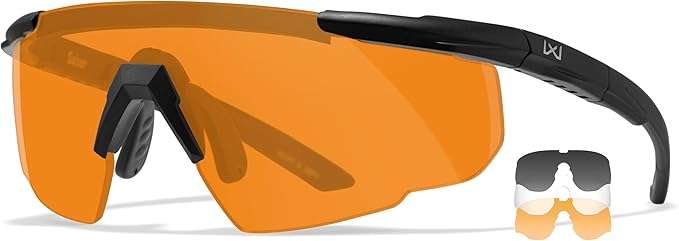 Wiley X Saber Advanced Shooting Glasses ANSI Z87.1+ Safety Sunglasses for Men UV and Eye Protection for Hunting and Shooting Matte Black Frames, Changeable Lenses, Ballistic Rated