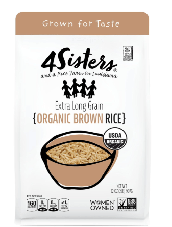 4Sisters - Organic Long Grain Brown Rice - Grown in USA - Sustainably Grown - Women Owned - Farm to Table - 2lb