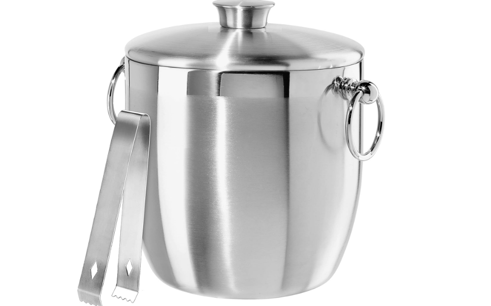 OGGI Double Wall Stainless Steel Ice Bucket - Insulated Ice Bucket with Elegant Steel Lid, Classic Handles & Stainless Steel Ice Tongs - Great for Home Bar, Chilling Beer, Champagne and Wine - 3 qt 