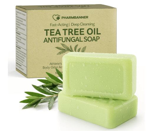 Tea Tree Antifungal Soap Bar – Body Wash for Face & Body Acne, Folliculitis, Jock Itch, Ringworm, Athlete’s Foot, Body Odor, Eczema – 2×4.1 oz