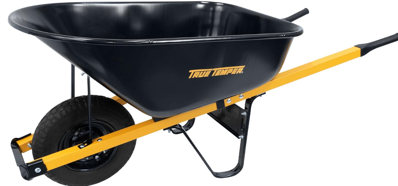 True Temper R6STFFEC 6 Cu. Ft Steel Tray Wheelbarrow with Never Flat Tire & Steel Handles, Black

