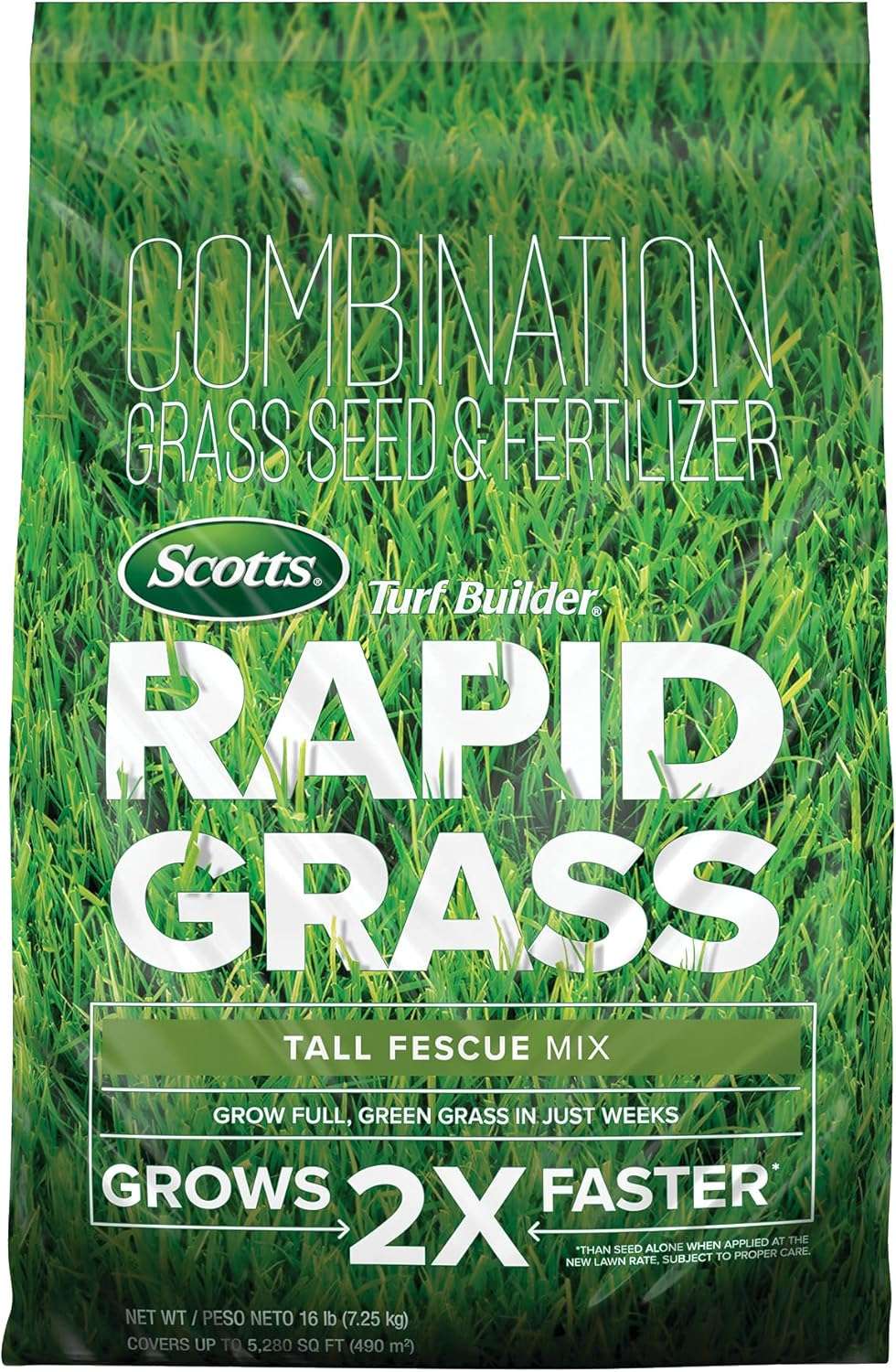 Scotts Turf Builder Rapid Grass Tall Fescue Mix, Combination Grass Seed and Fertilizer, Grows Green Grass in Just Weeks, 16 lbs.