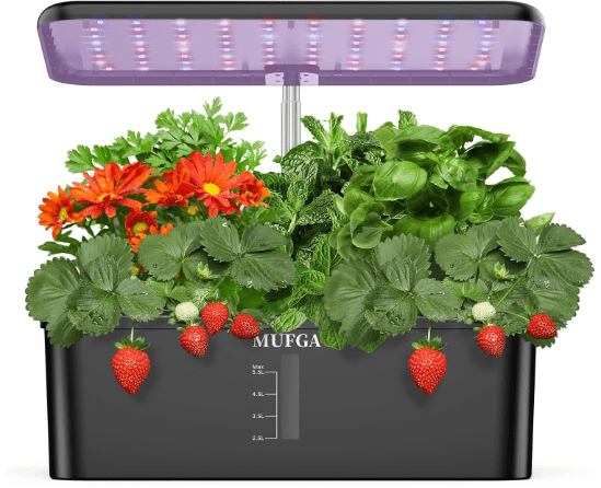 MUFGA 12 Pods Hydroponics Growing System, Indoor Garden with LED Grow Light, Plants Germination Kit, Mini Herb Garden with Pump System, Height Adjustable (No Seed)