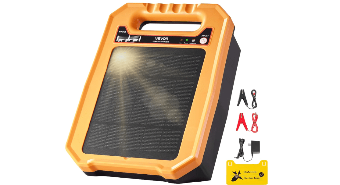 VEVOR Solar Fence Charger, 0.3J 8 kV Solar Powered Fence Charger, Weather-Resistant Electric Fence Energizer Kit, 7 Days Runtime, for Livestock, Poultry, Garden Protection