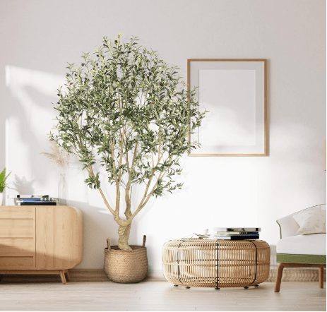 Realead Faux Olive Tree 7ft - Large Artificial Olive Tree Indoor with Realistic Leaves and Olives - Full and Grand Design Fake Olive Tree with Sturdy Base for Indoor Outdoor Office Decor