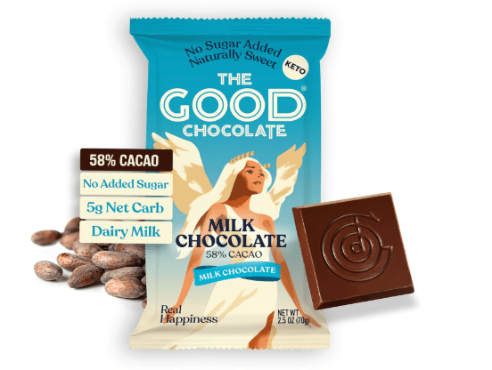 THE GOOD CHOCOLATE – Milk Chocolate Bars with 80% Less Sugar & Lower Net Carbs – Keto Chocolate Bar with Lower Calories, All Natural and Non-GMO Keto Snacks, 2.5 oz (2 Bars Starter Pack)